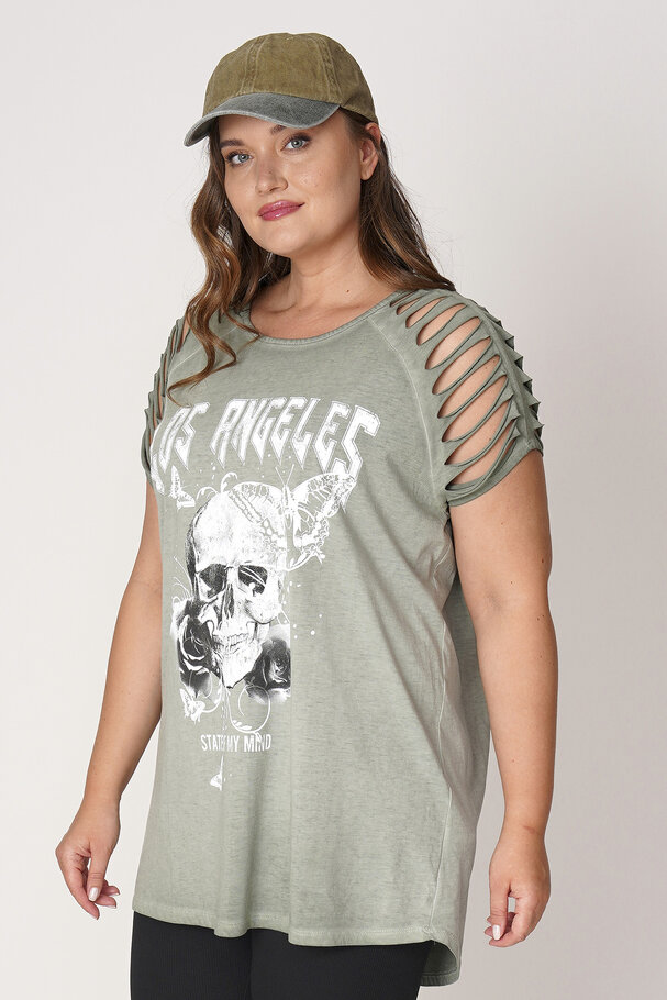 FADED-EFFECT PRINT CUT-OUT T-SHIRT