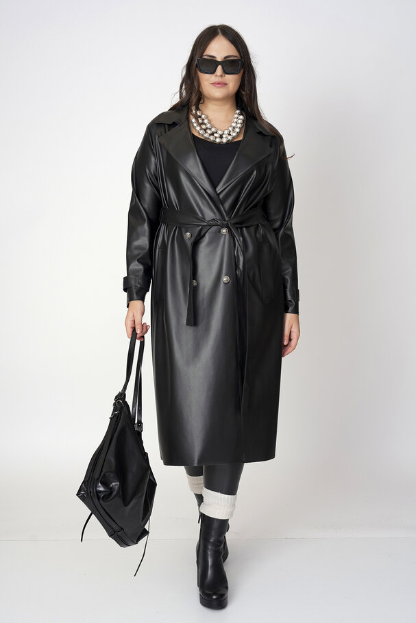 FAUX LEATHER TRENCH COAT