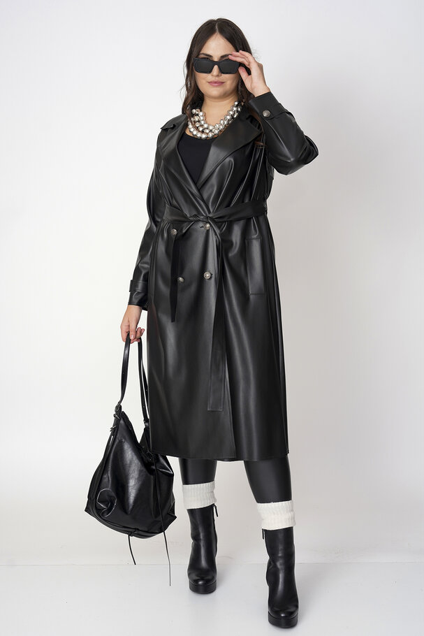 FAUX LEATHER TRENCH COAT