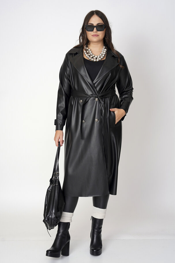 FAUX LEATHER TRENCH COAT