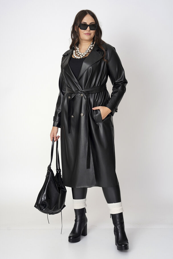 FAUX LEATHER TRENCH COAT