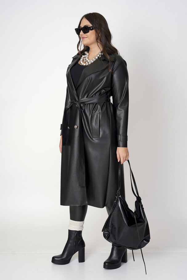 FAUX LEATHER TRENCH COAT