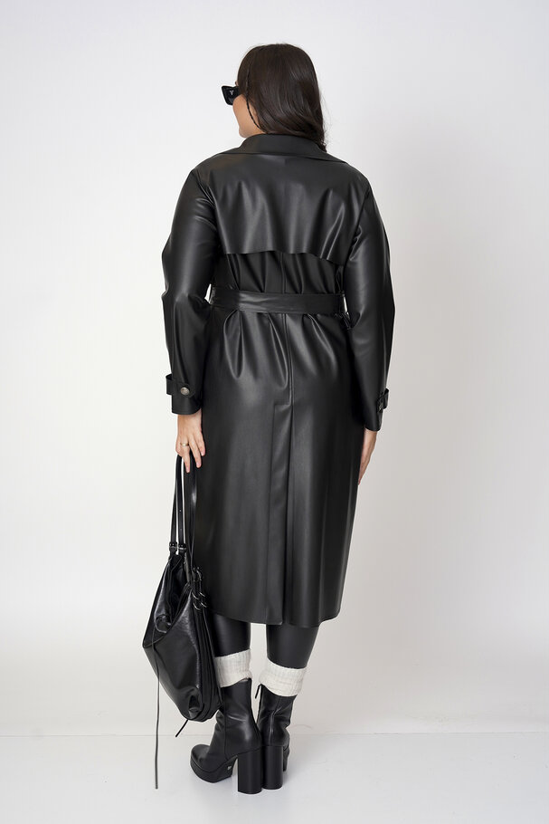 FAUX LEATHER TRENCH COAT