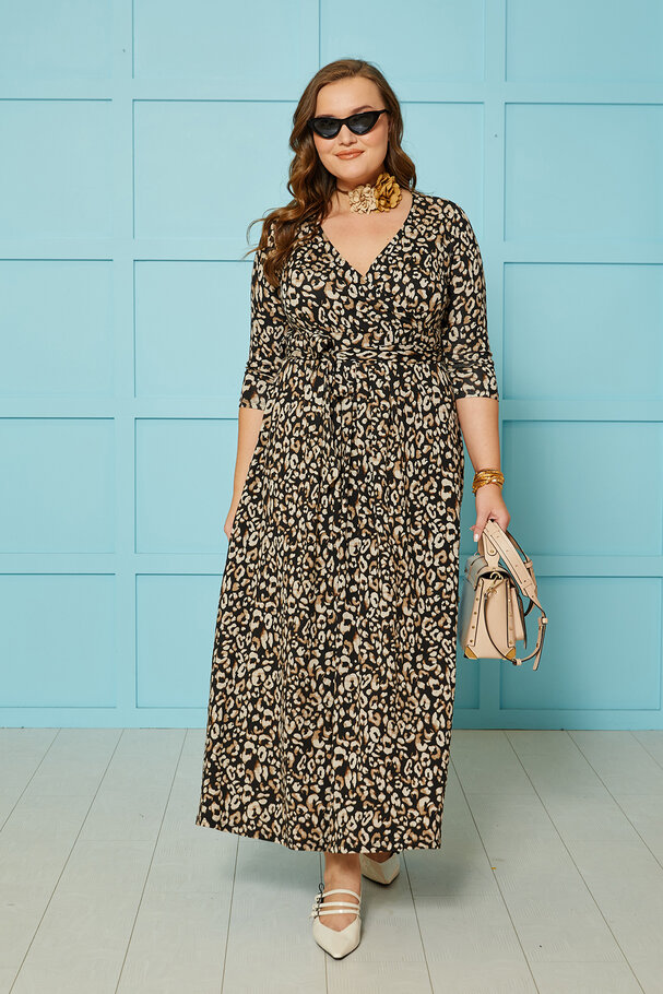 LEOPARD PRINT ELASTIC MIDI DRESS