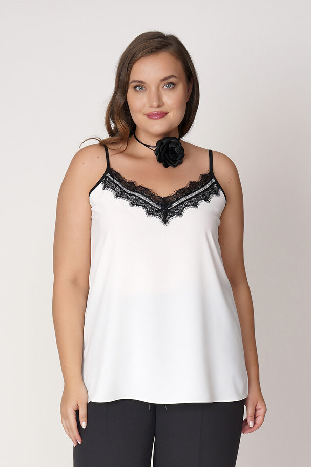 STRAPPY SATIN FINISH TOP WITH CONTRAST LACE