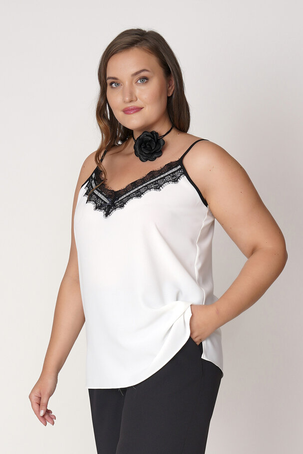 STRAPPY SATIN FINISH TOP WITH CONTRAST LACE