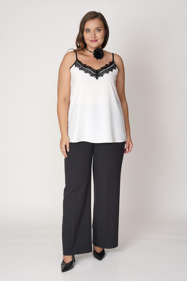 STRAPPY SATIN FINISH TOP WITH CONTRAST LACE