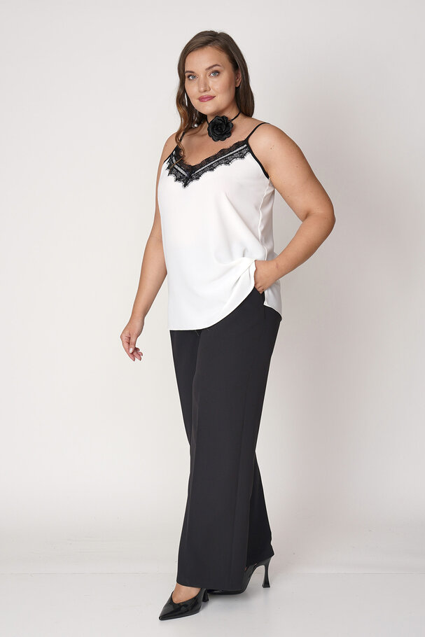 STRAPPY SATIN FINISH TOP WITH CONTRAST LACE