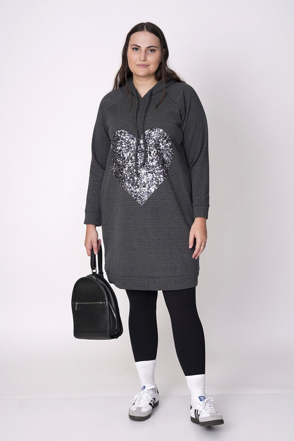 SWEATSHIRT DRESS WITH HEART SEQUIN DETAIL