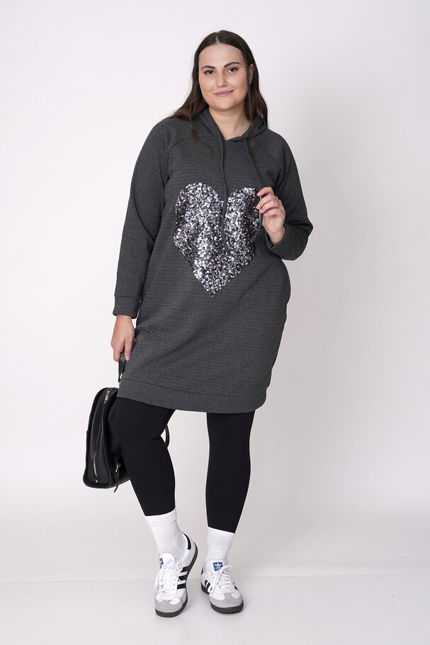 SWEATSHIRT DRESS WITH HEART SEQUIN DETAIL