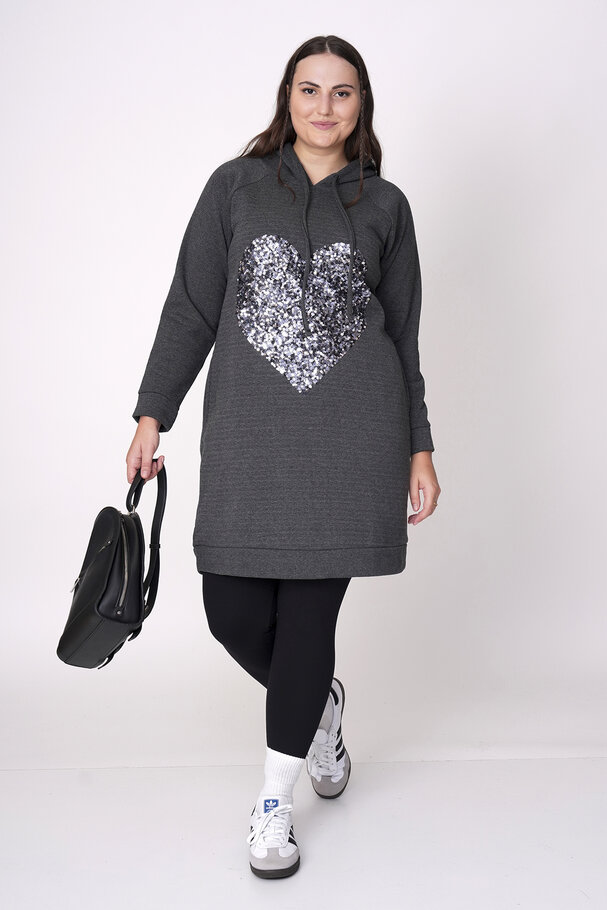 SWEATSHIRT DRESS WITH HEART SEQUIN DETAIL