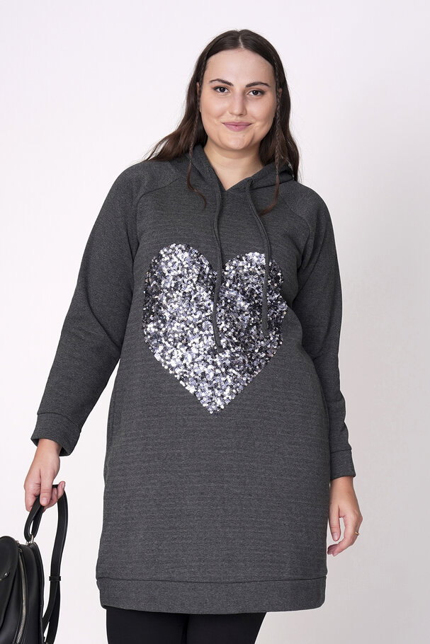 SWEATSHIRT DRESS WITH HEART SEQUIN DETAIL