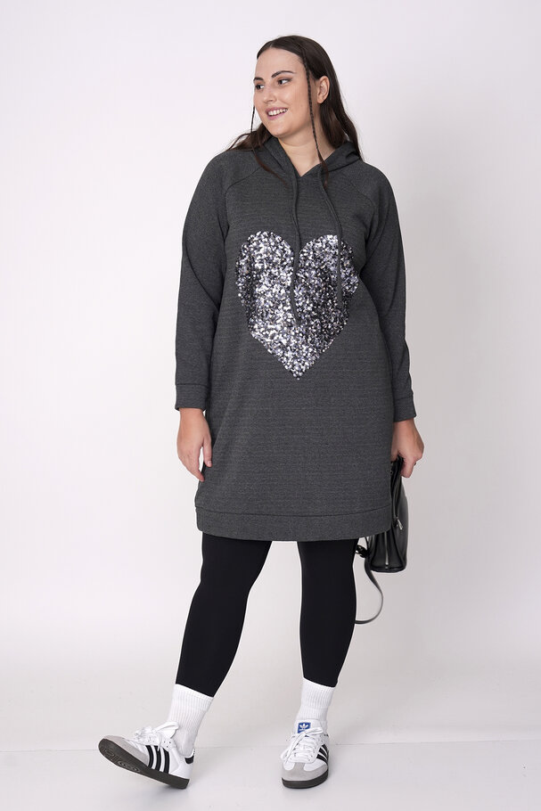 SWEATSHIRT DRESS WITH HEART SEQUIN DETAIL