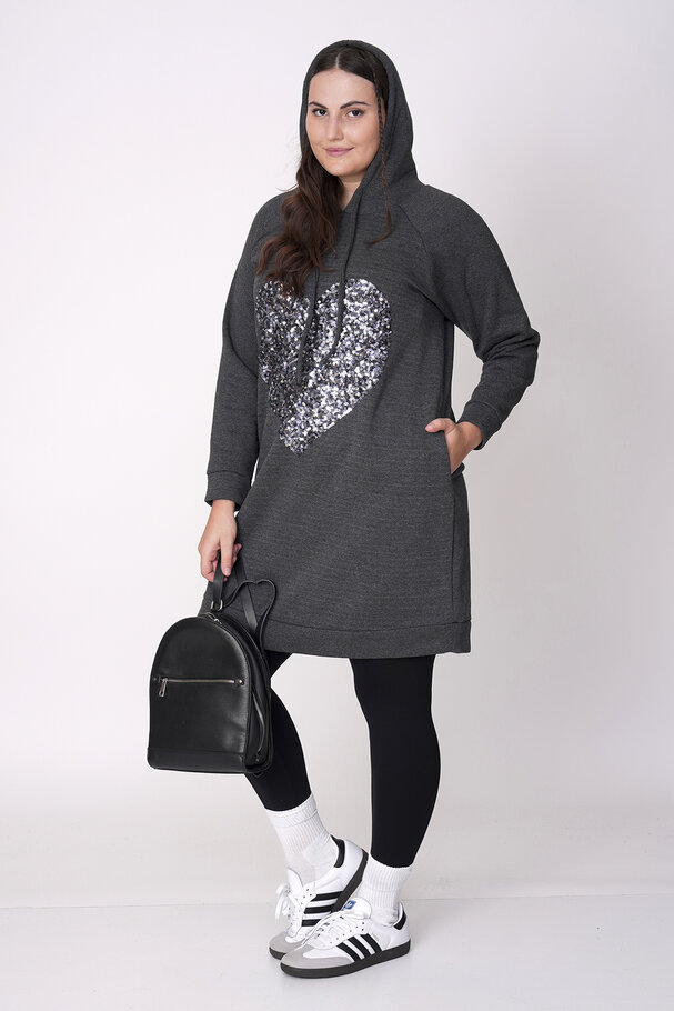 SWEATSHIRT DRESS WITH HEART SEQUIN DETAIL