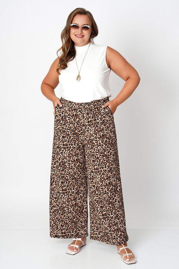 WIDE-LEG ELASTIC LEOPAR TROUSERS