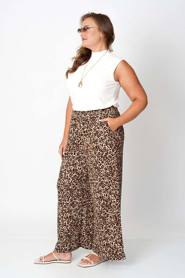 WIDE-LEG ELASTIC LEOPAR TROUSERS